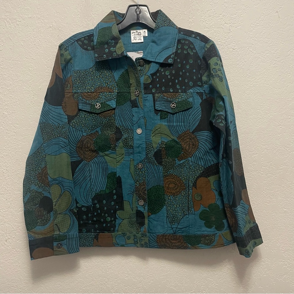 Parsley & Sage Women’s Size M Jacket, Art To Wear Retro Print 100% Cotton NEW